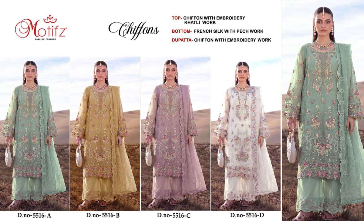 Motifz 5516 Chiffon Embroidered Pakistani Suit