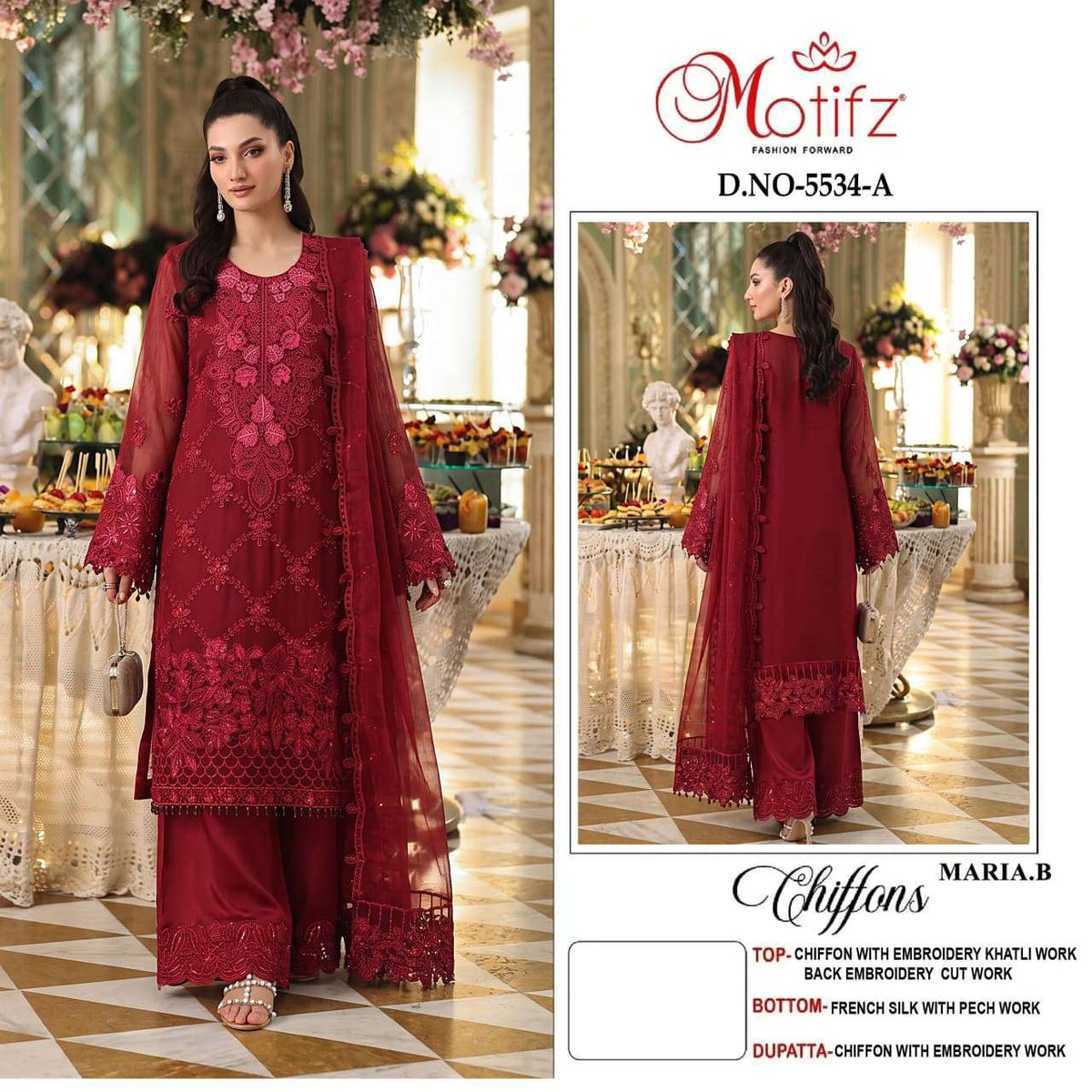 MOTIFZ 5534 Chiffon Khatli Work Semi Stitched Pakistani Suit