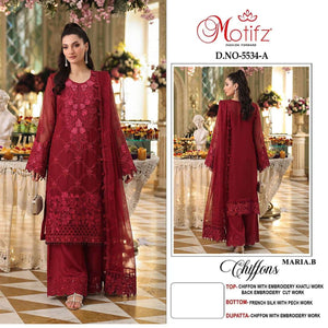 MOTIFZ 5534 Chiffon Khatli Work Semi Stitched Pakistani Suit