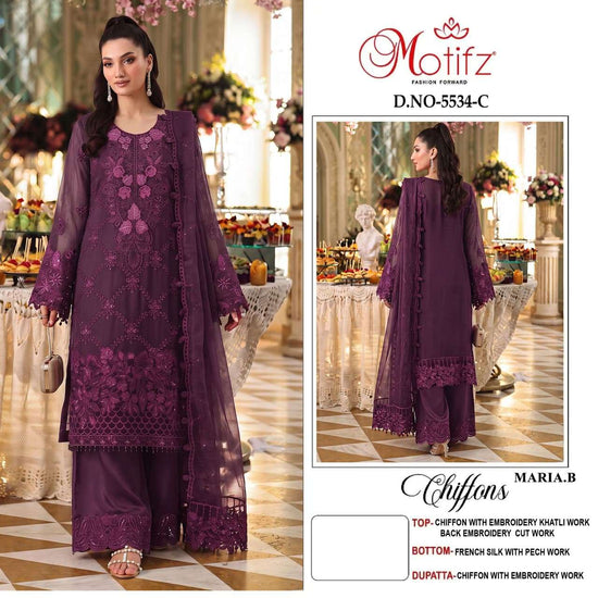 MOTIFZ 5534 Chiffon Khatli Work Semi Stitched Pakistani Suit