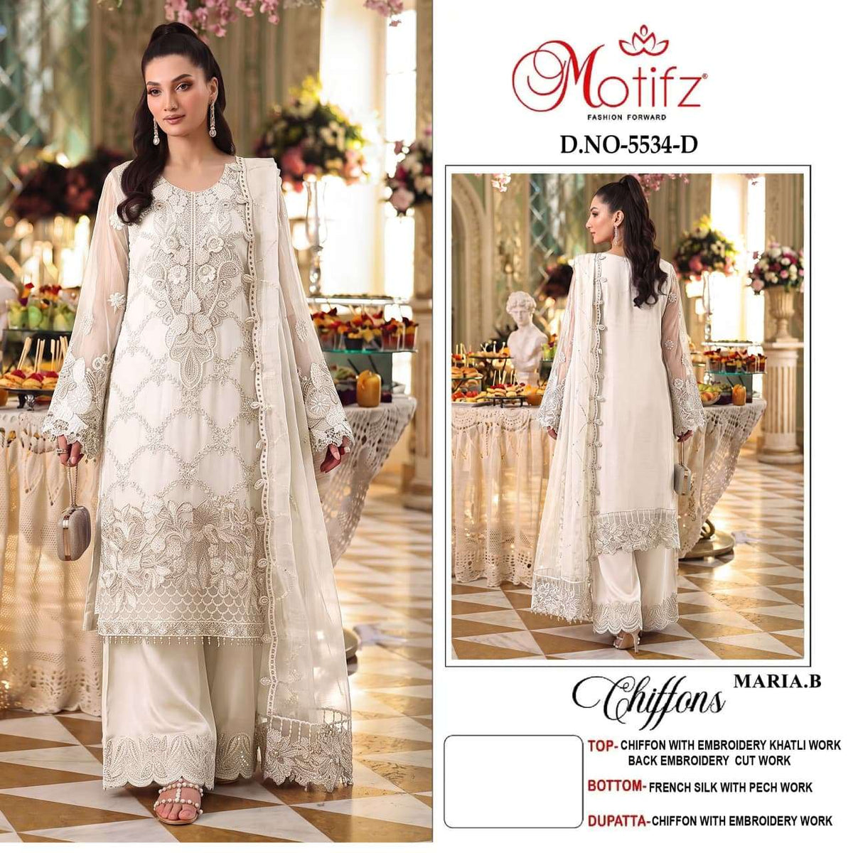 MOTIFZ 5534 Chiffon Khatli Work Semi Stitched Pakistani Suit