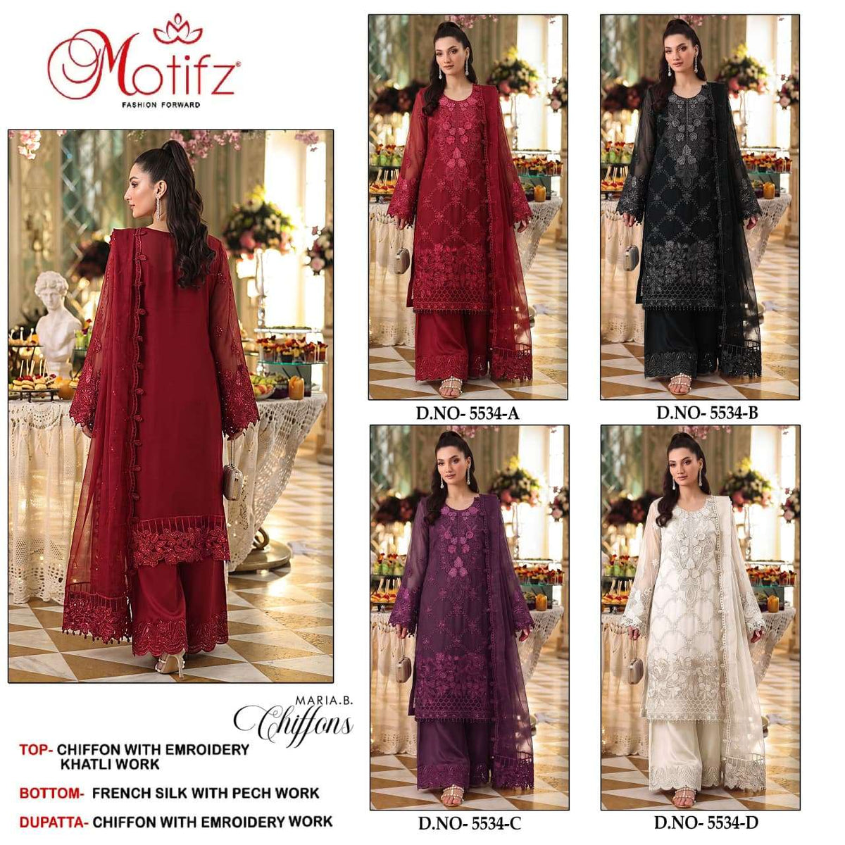 MOTIFZ 5534 Chiffon Khatli Work Semi Stitched Pakistani Suit