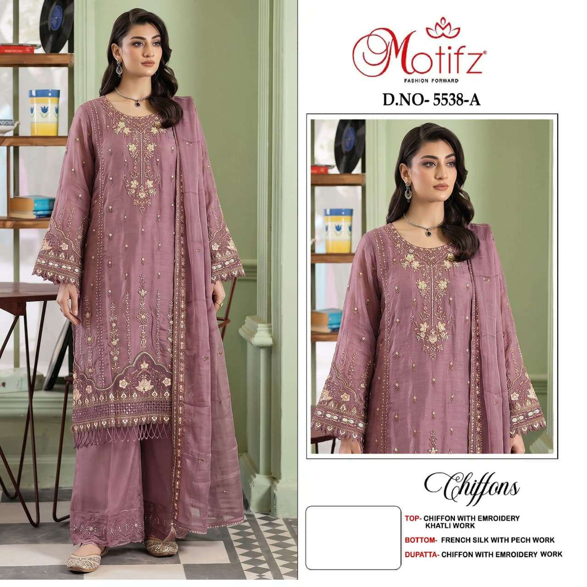 Motifz 5538 Chiffon Embroidered Pakistani Festive Wear Salwar Suit