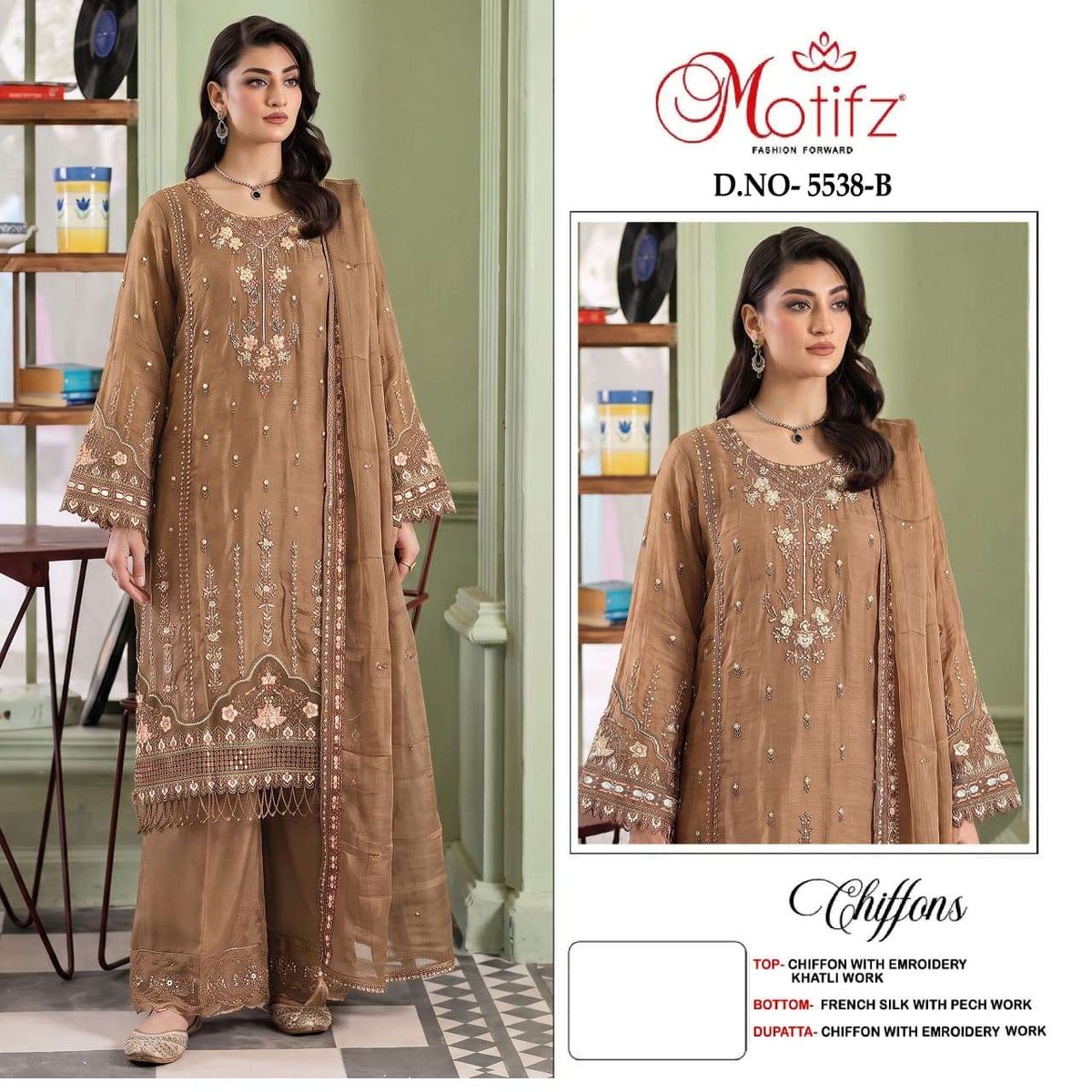 Motifz 5538 Chiffon Embroidered Pakistani Festive Wear Salwar Suit