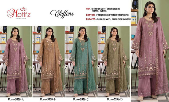 Motifz 5538 Chiffon Embroidered Pakistani Festive Wear Salwar Suit