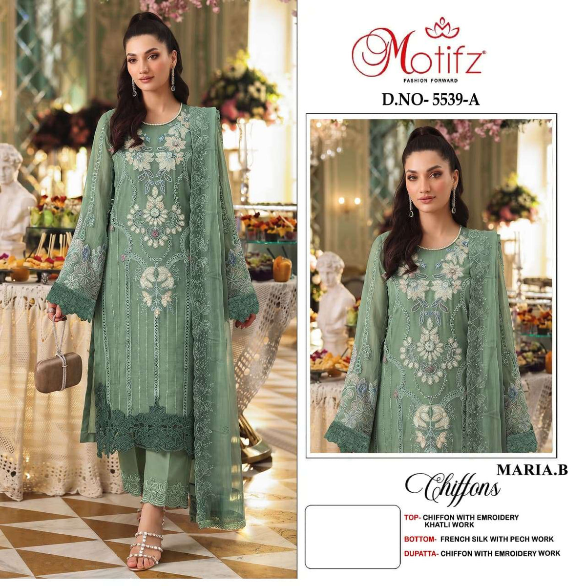 Motifz 5539 Chiffon Embroidered Pakistani Festive Wear Salwar Suit