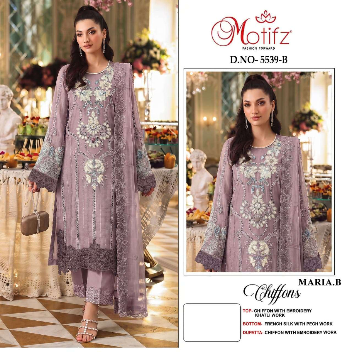 Motifz 5539 Chiffon Embroidered Pakistani Festive Wear Salwar Suit