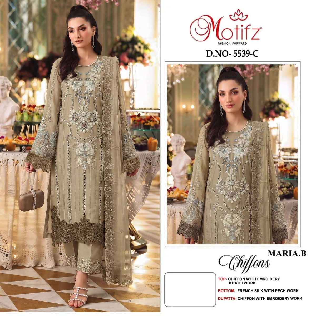 Motifz 5539 Chiffon Embroidered Pakistani Festive Wear Salwar Suit