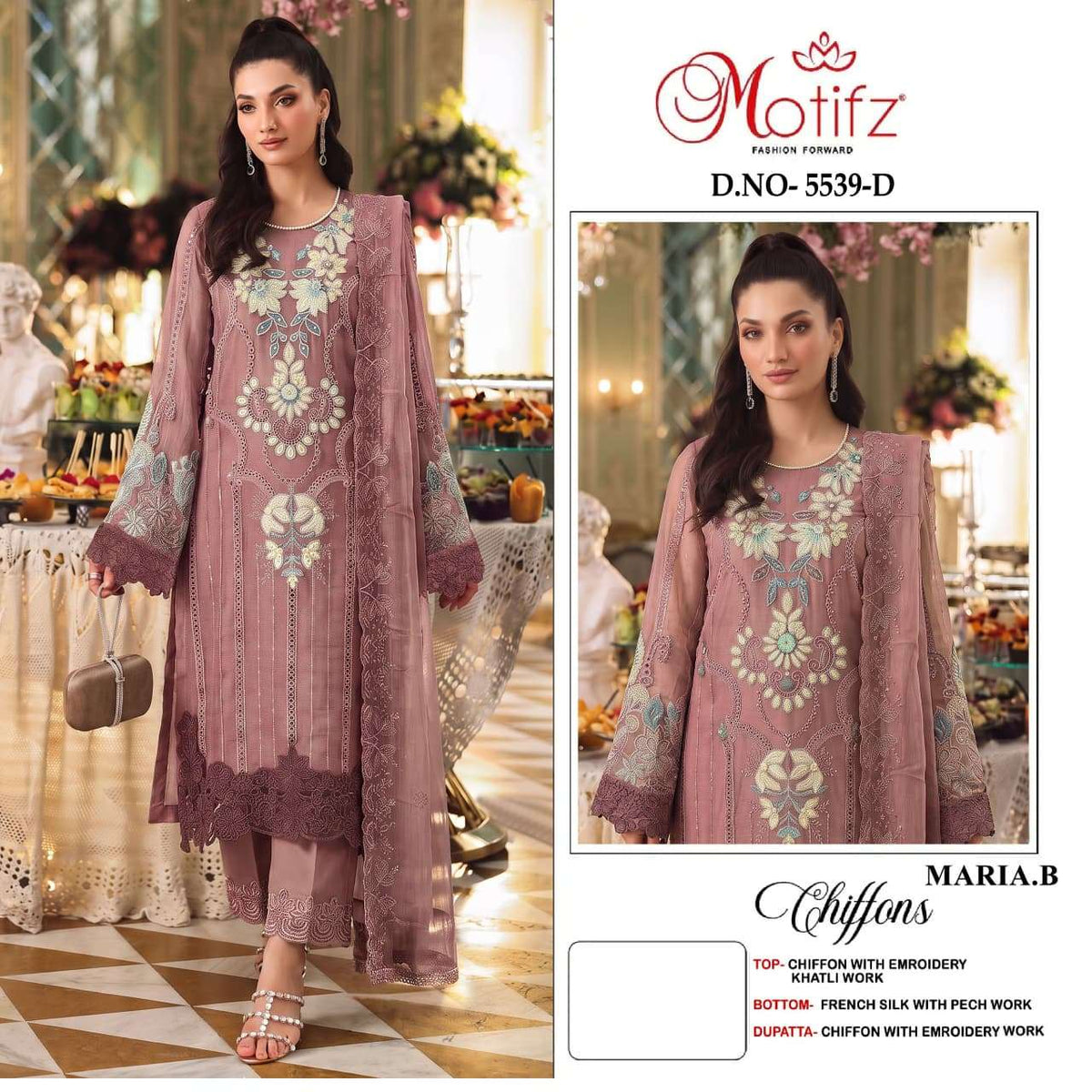 Motifz 5539 Chiffon Embroidered Pakistani Festive Wear Salwar Suit