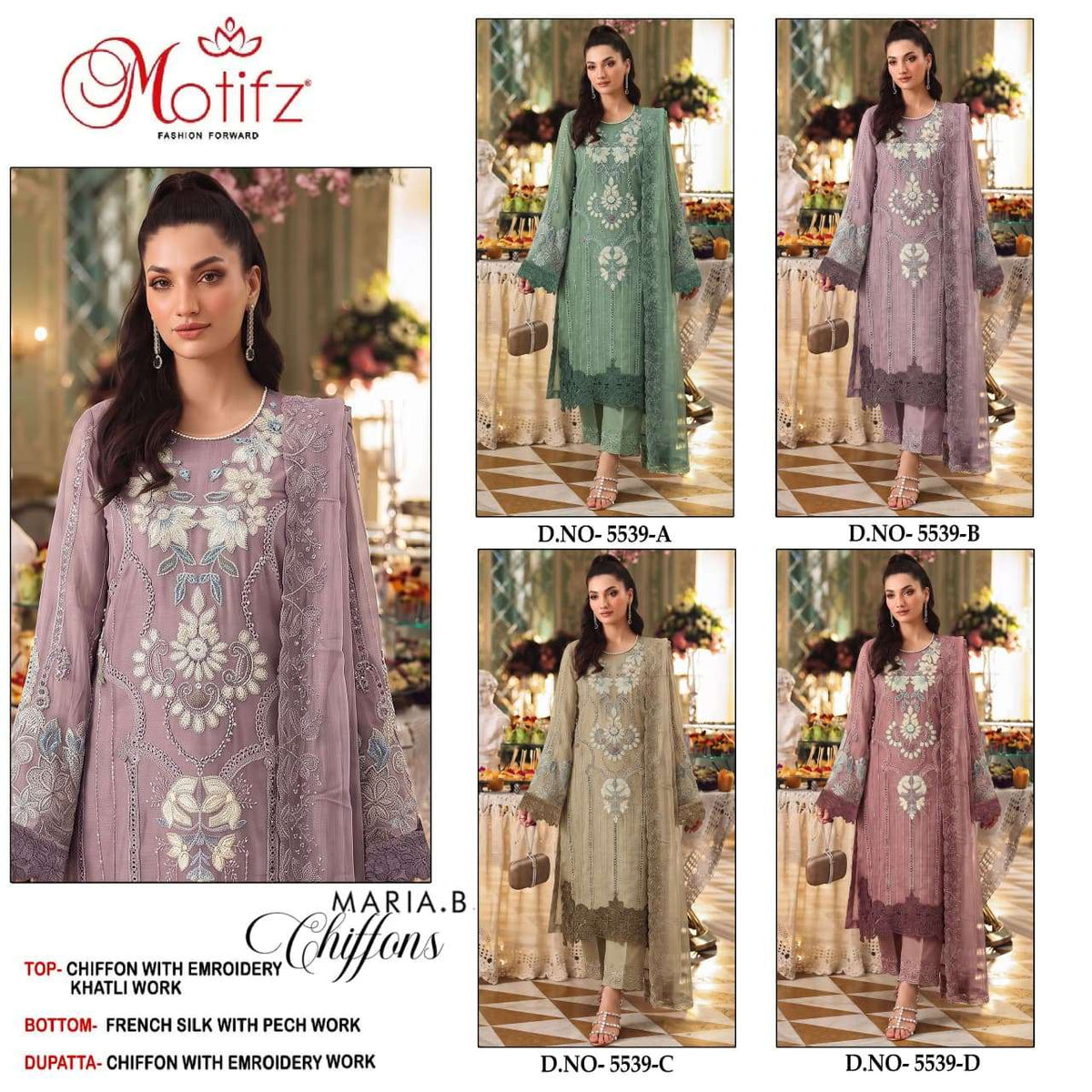 Motifz 5539 Chiffon Embroidered Pakistani Festive Wear Salwar Suit