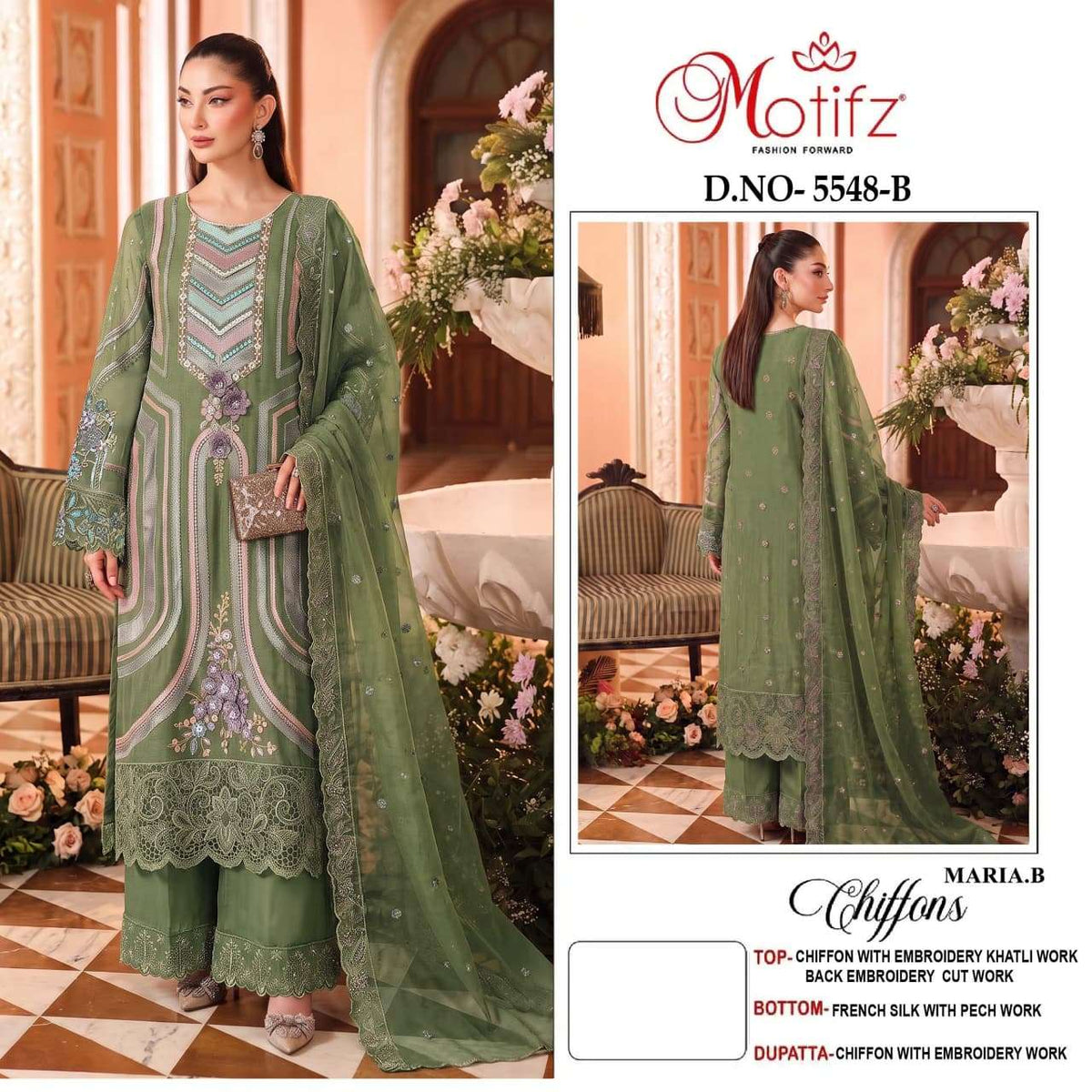 Motifz 5548 Chiffon Khatli Work Embroidered Pakistani Suit