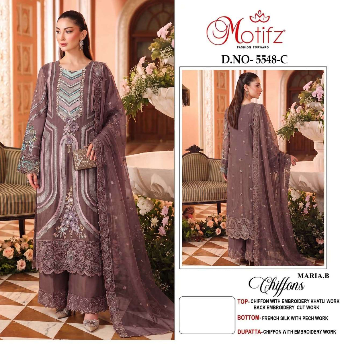 Motifz 5548 Chiffon Khatli Work Embroidered Pakistani Suit