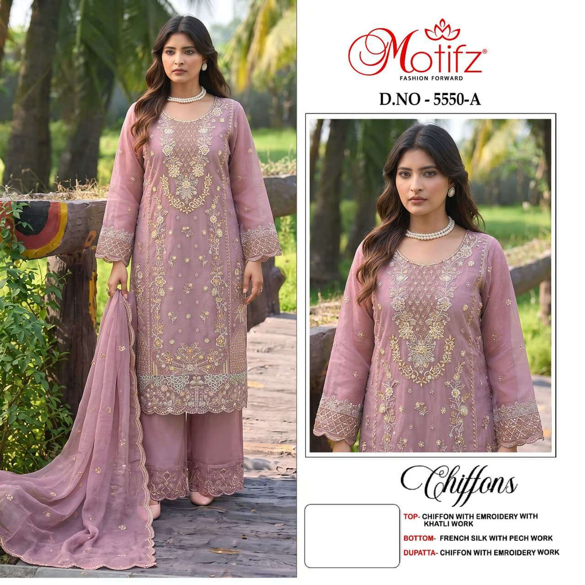 MOTIFZ 5550 Chiffon Embroidered Pakistani Salwar Suit