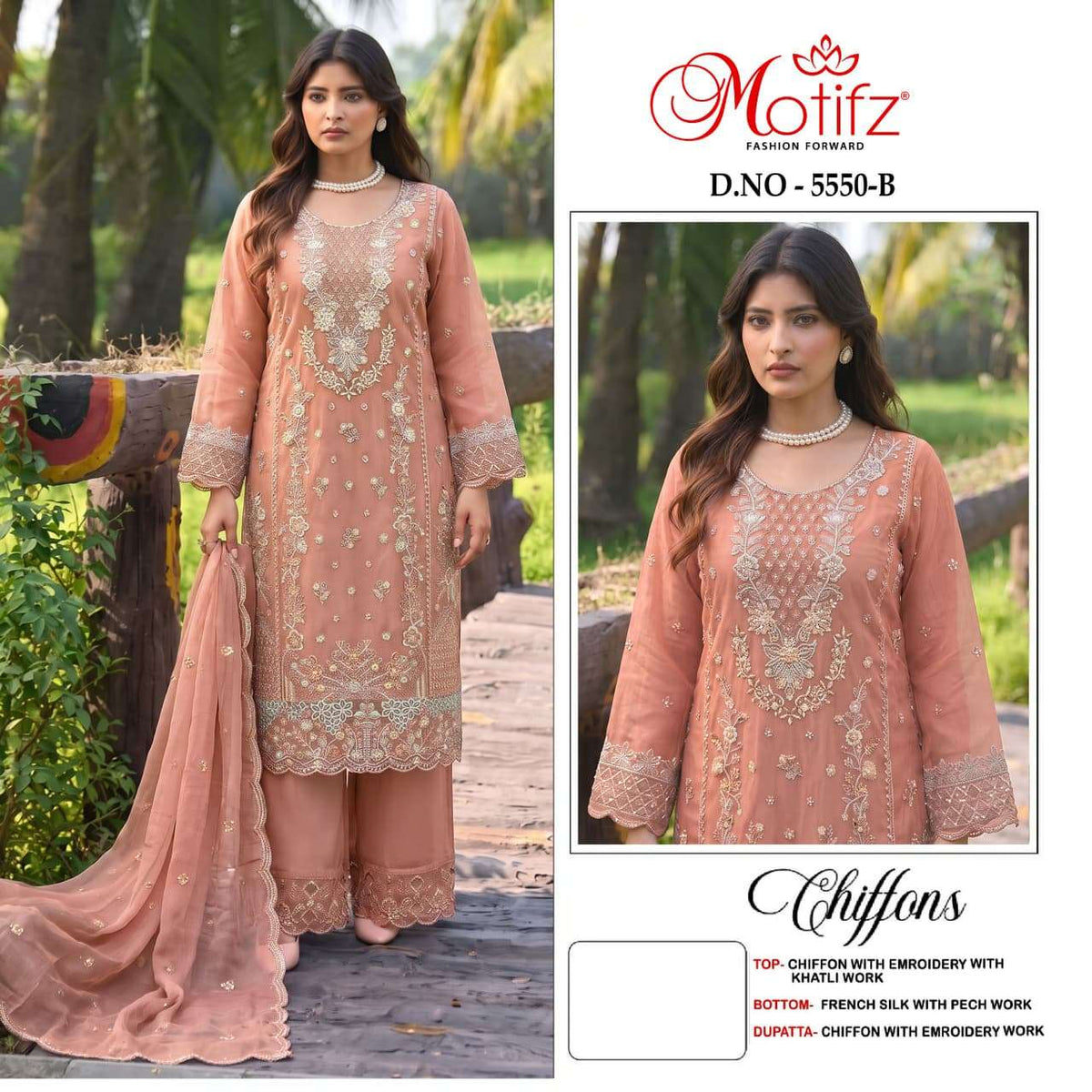 MOTIFZ 5550 Chiffon Embroidered Pakistani Salwar Suit