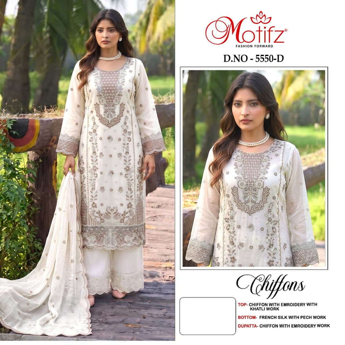 MOTIFZ 5550 Chiffon Embroidered Pakistani Salwar Suit