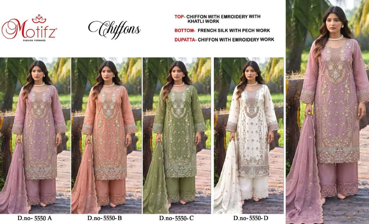 MOTIFZ 5550 Chiffon Embroidered Pakistani Salwar Suit