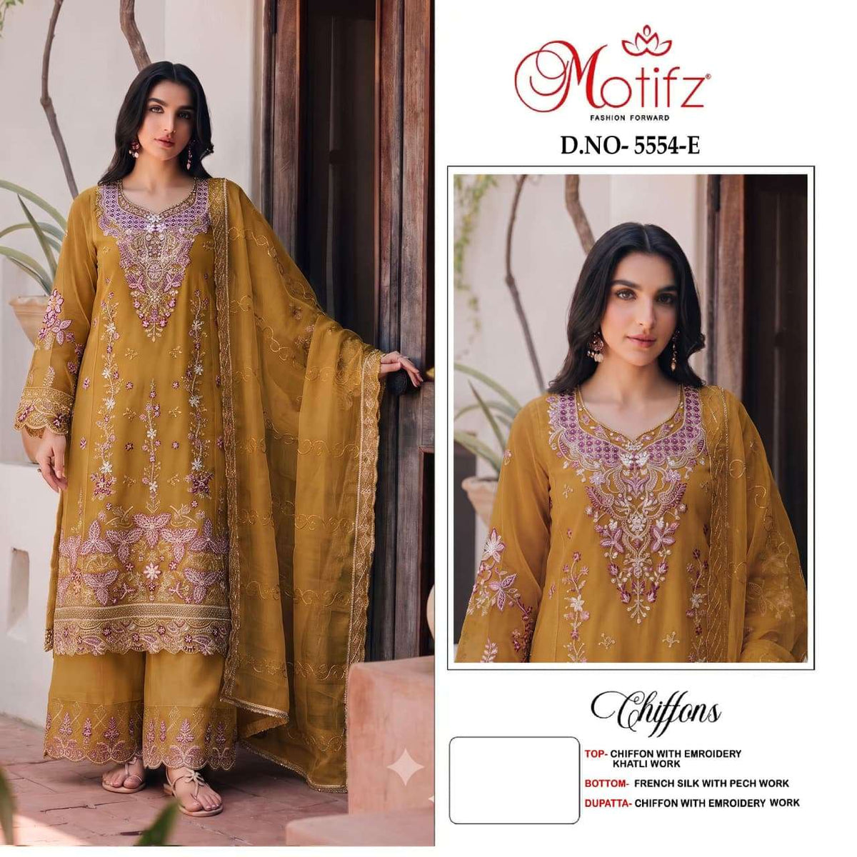 MOTIFZ 5554 Chiffon Embroidered Pakistani Suit