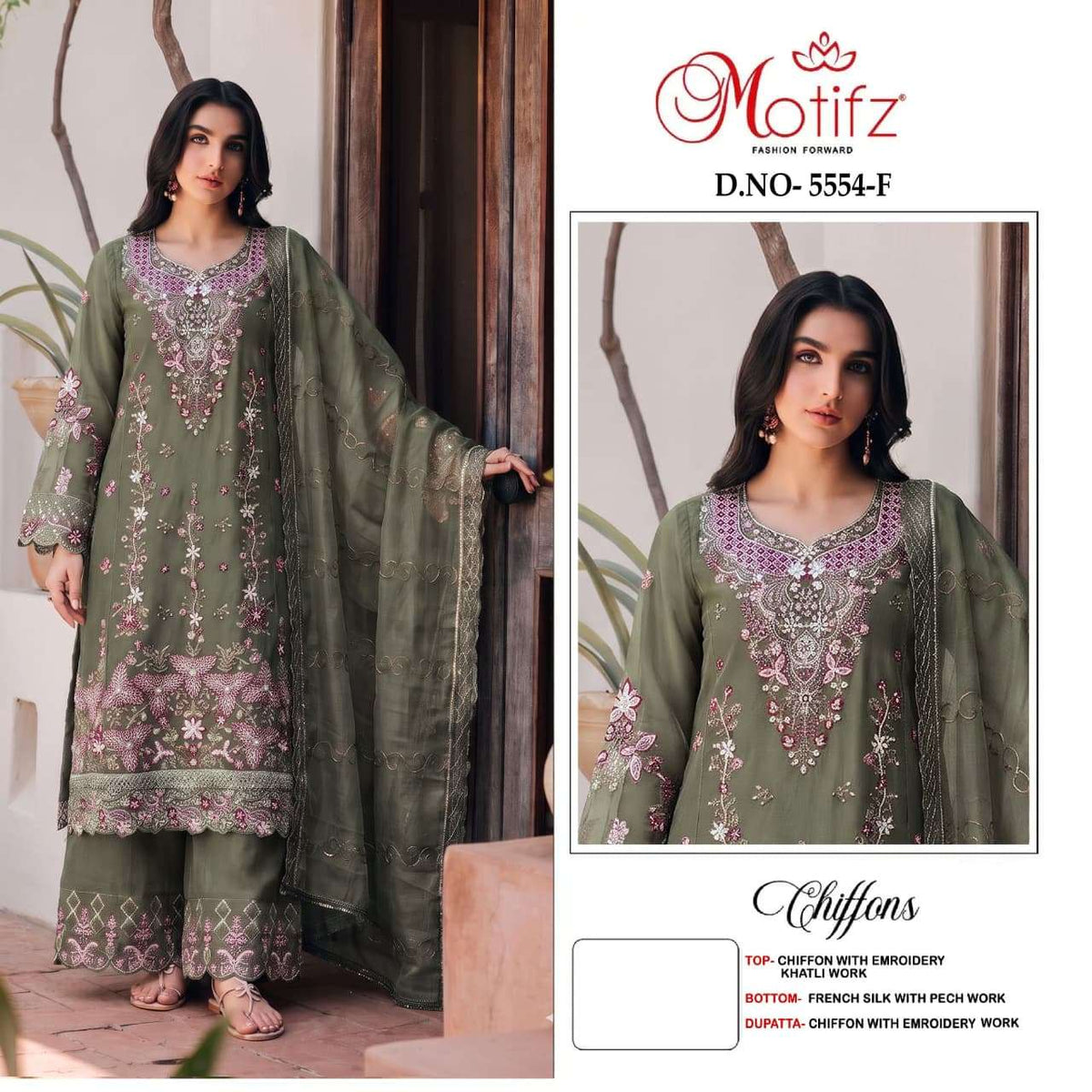 MOTIFZ 5554 Chiffon Embroidered Pakistani Suit