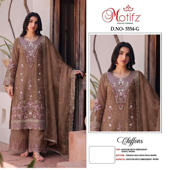 MOTIFZ 5554 Chiffon Embroidered Pakistani Suit