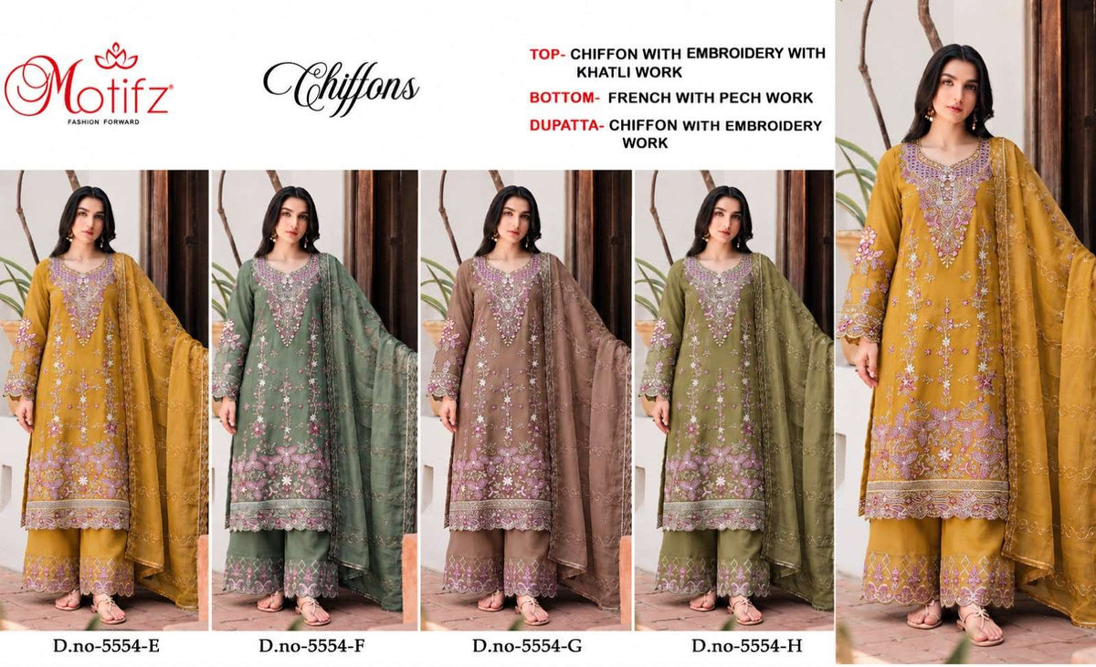 MOTIFZ 5554 Chiffon Embroidered Pakistani Suit