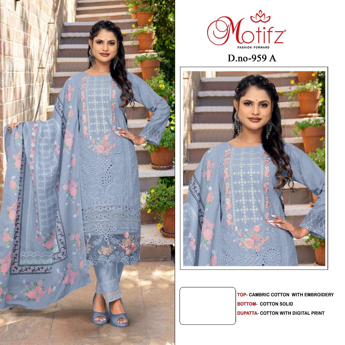 Motifz 959 A To D Series Cambric Cotton Pakistani Suit - Amrah Wholesale