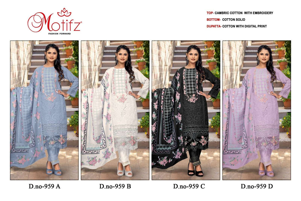 Motifz 959 A To D Series Cambric Cotton Pakistani Suit - Amrah Wholesale