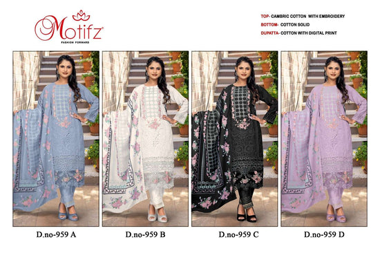 Motifz 959 A To D Series Cambric Cotton Pakistani Suit - Amrah Wholesale