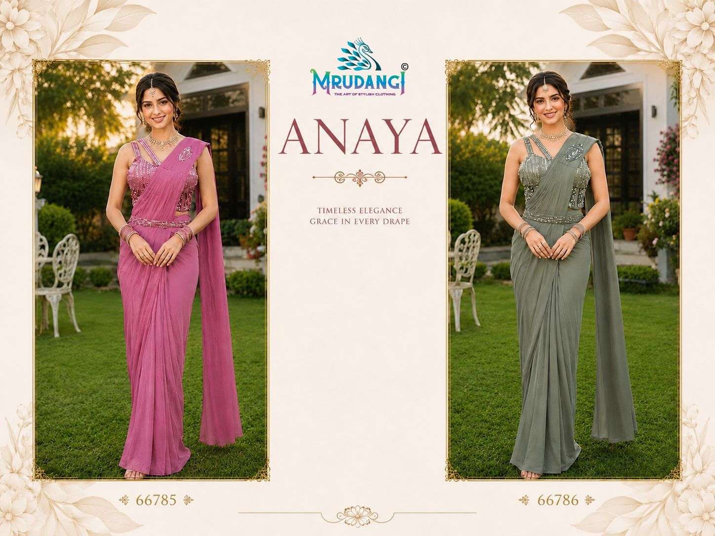 MRUDANGI ANAYA Premium Lycra Silk Ready-to-Wear Stitched Saree Wholesale