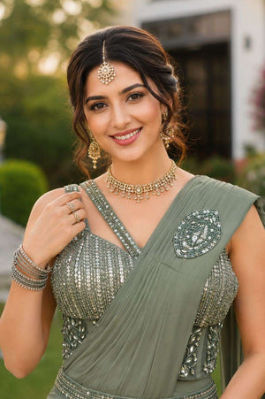 MRUDANGI ANAYA Premium Lycra Silk Ready-to-Wear Stitched Saree Wholesale - Amrah Wholesale