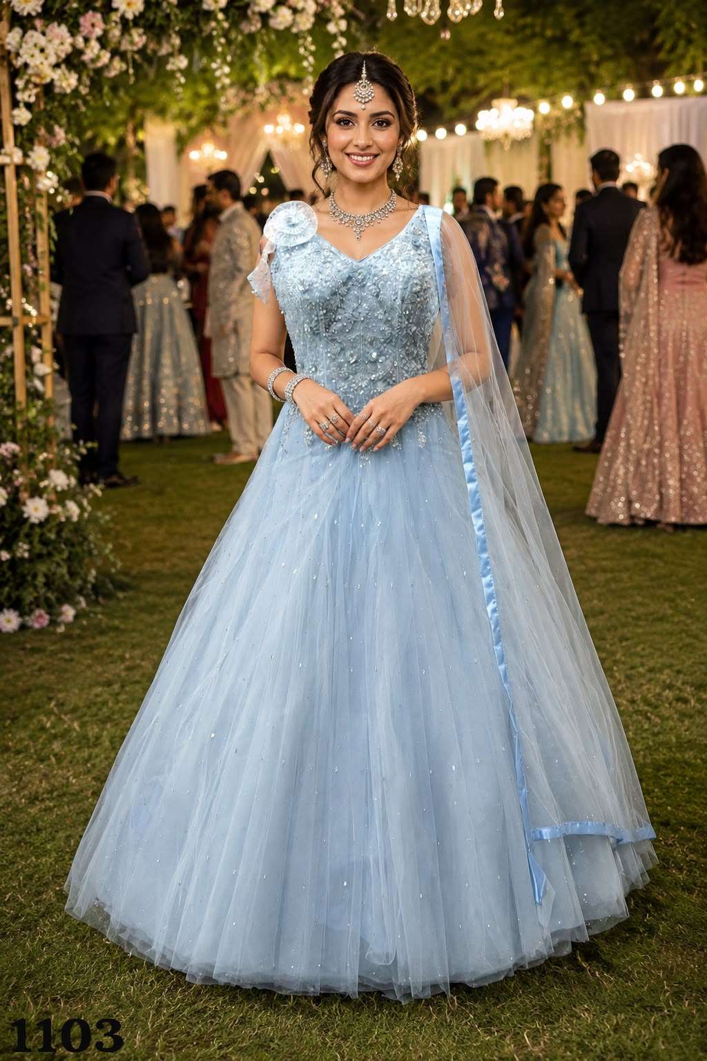 MRUDANGI Archi Premium Net Hand Work Gown
