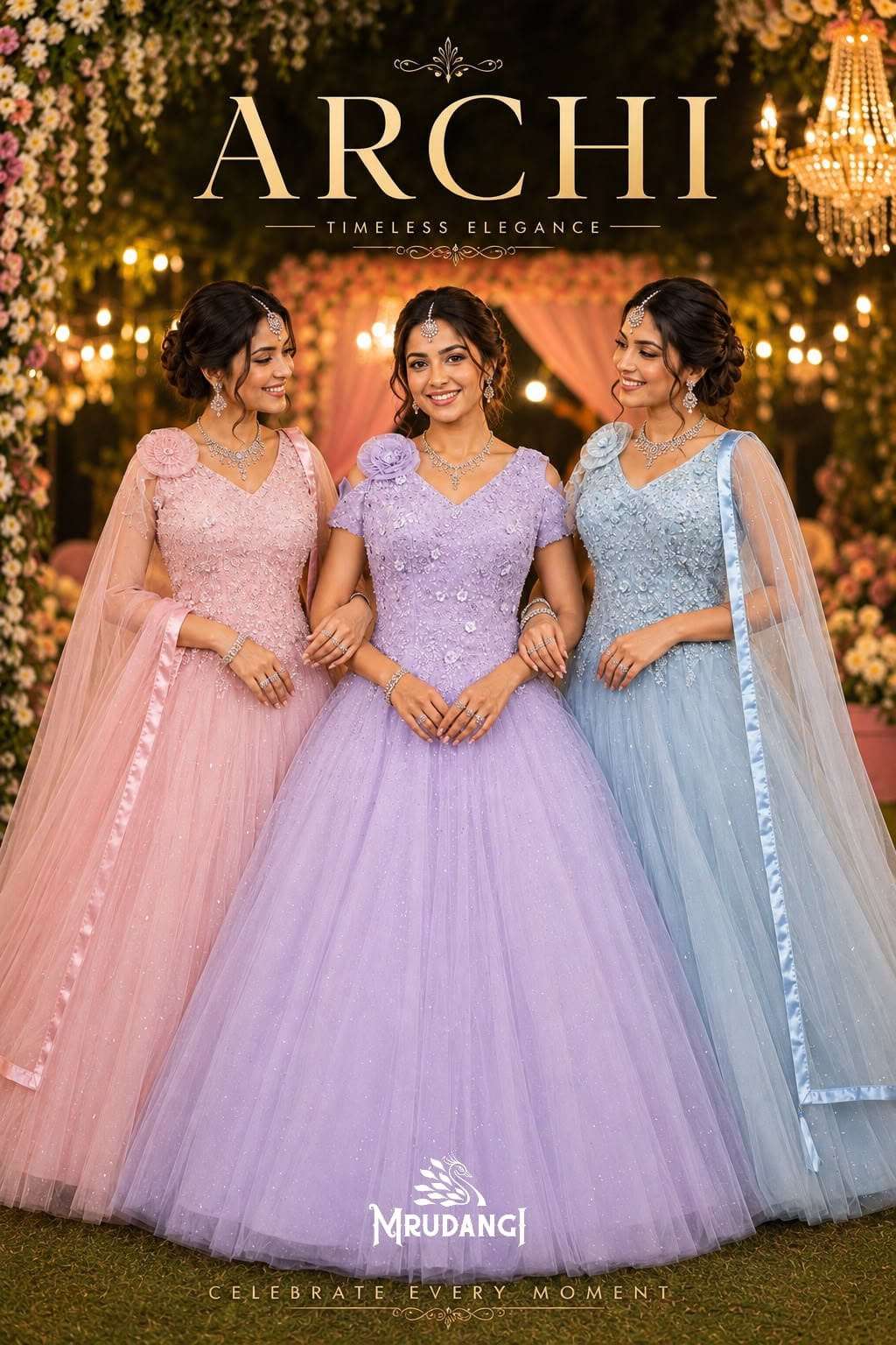 MRUDANGI Archi Premium Net Hand Work Gown