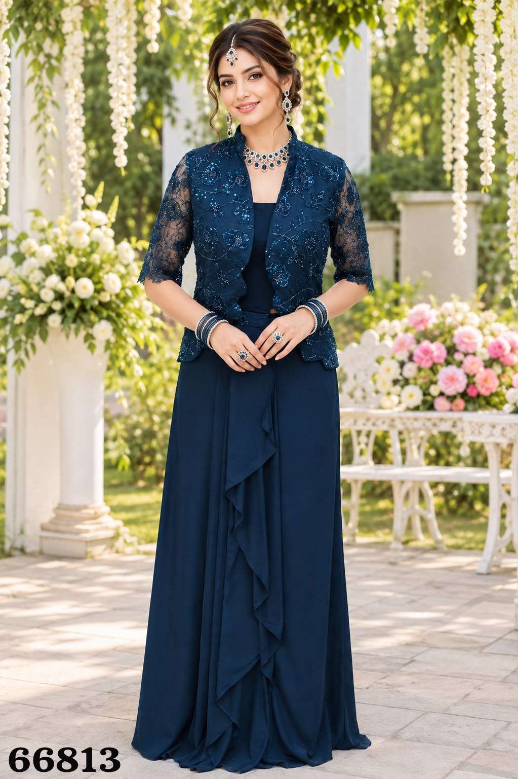 MRUDANGI ARUNA Premium Lycra Full Work Stitched Sarees