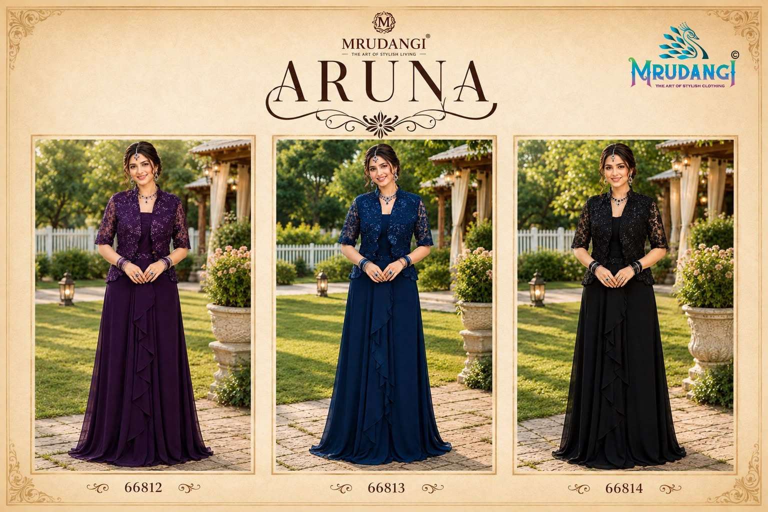MRUDANGI ARUNA Premium Lycra Full Work Stitched Sarees