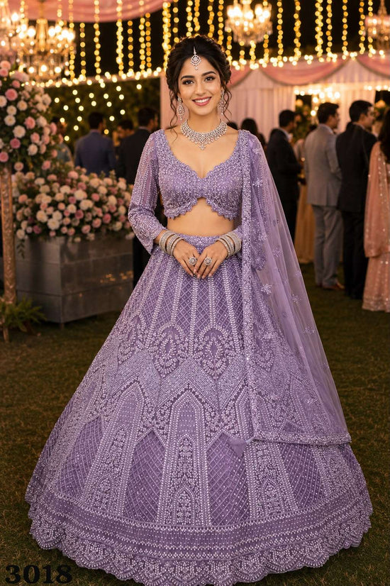 MRUDANGI Barkha Premium Net Embroidered Lehenga