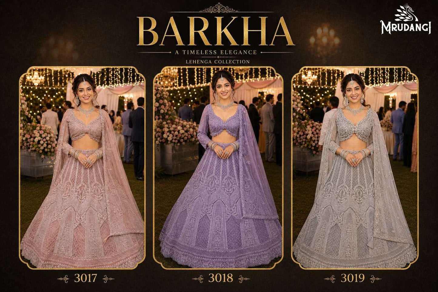 MRUDANGI Barkha Premium Net Embroidered Lehenga
