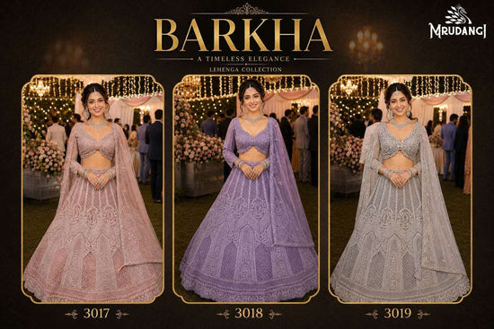 MRUDANGI Barkha Premium Net Embroidered Lehenga