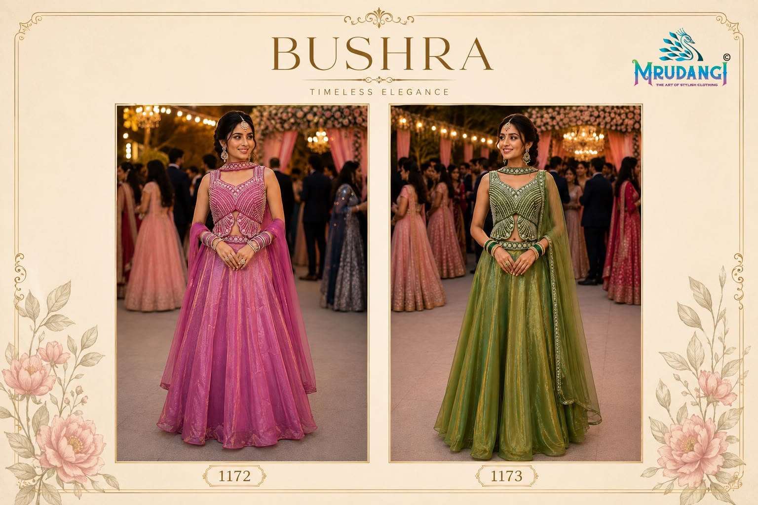 MRUDANGI BUSHRA Premium Fendy Silk Embroidered Ready-to-Wear Lehenga