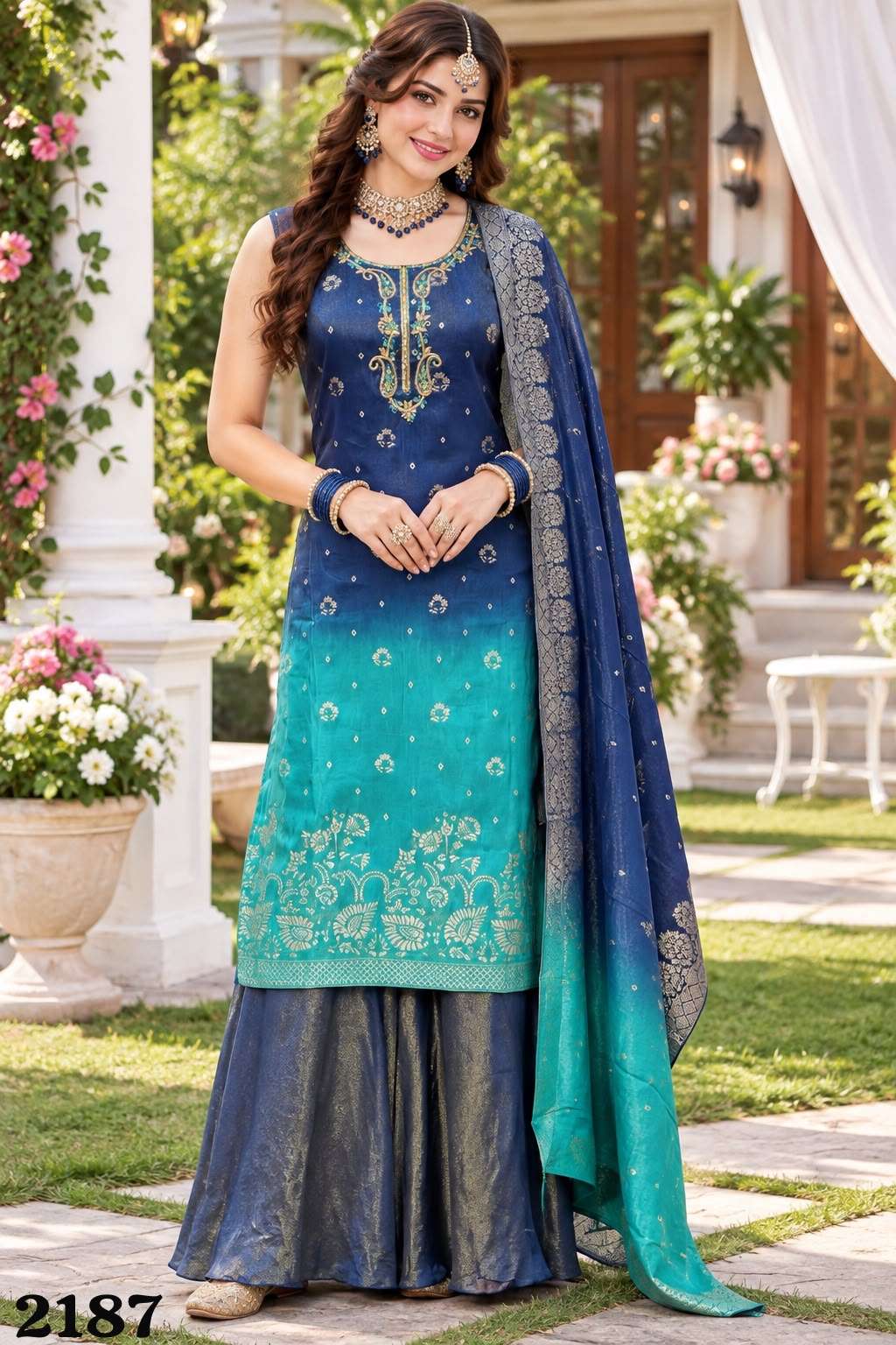 MRUDANGI CHANDRIKA Viscose Tissue Embroidered Suit Set