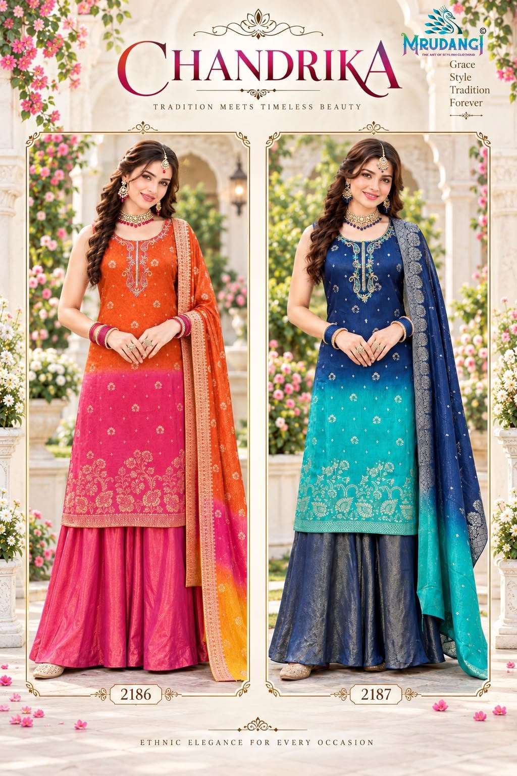 MRUDANGI CHANDRIKA Viscose Tissue Embroidered Suit Set