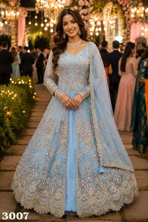 Mrudangi Devika Premium Net Thread Embroidered Anarkali Lehenga