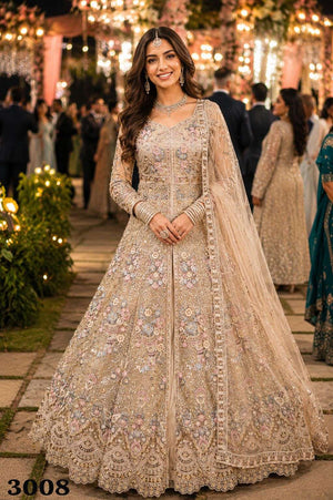 Mrudangi Devika Premium Net Thread Embroidered Anarkali Lehenga