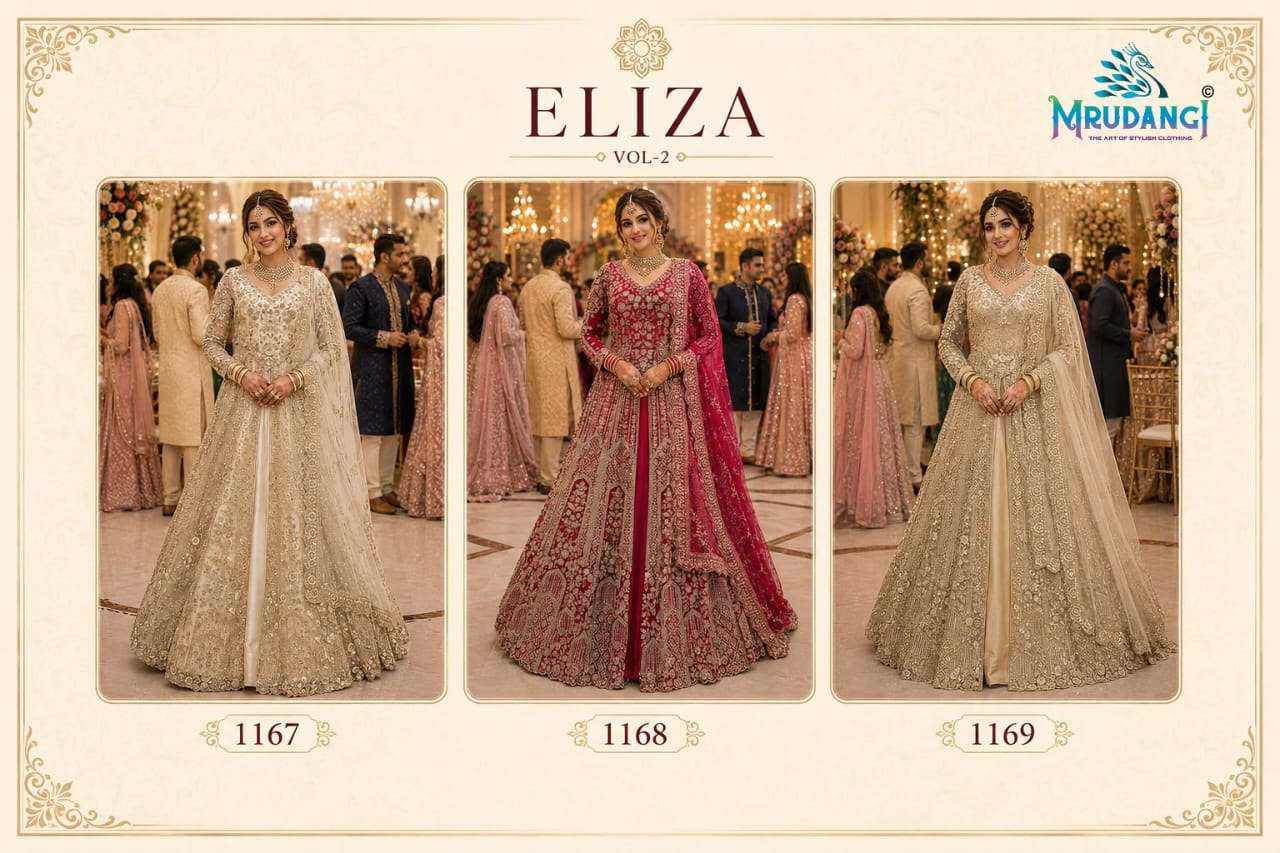 Mrudangi Eliza Vol-2 Premium Net Embroidered Stone Work Bridal Lehenga