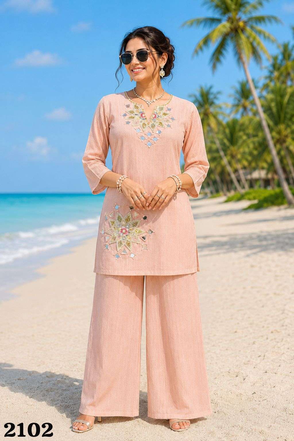 MRUDANGI GIANNI Lycra Cotton Embroidery Co-Ord Set - Amrah Wholesale
