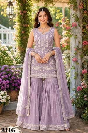 MRUDANGI GLORY Vol-2 Premium Chiffon Embroidered Sharara Suit Set Wholesale - Amrah Wholesale