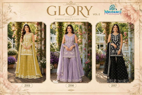 MRUDANGI GLORY Vol-2 Premium Chiffon Embroidered Sharara Suit Set Wholesale - Amrah Wholesale