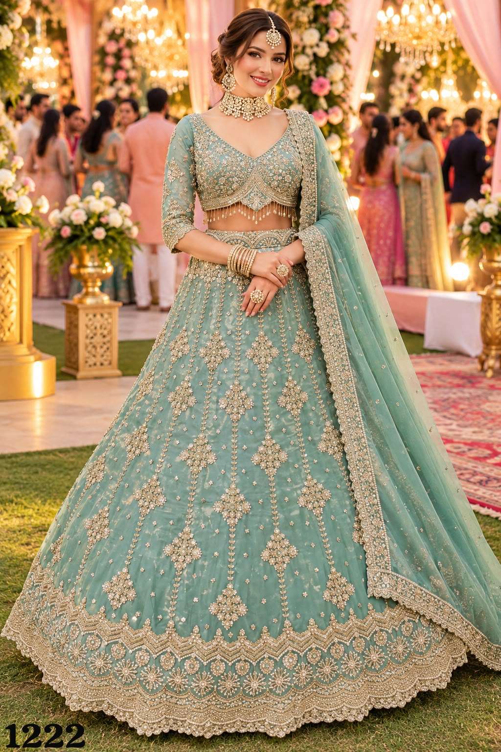 Mrudangi Kaveri Salsa Silk Embroidered Lehenga