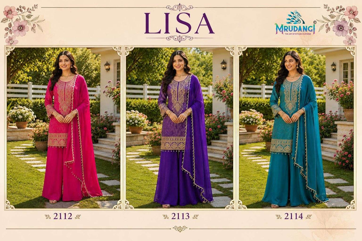 MRUDANGI LISA Viscose Jacquard Silk Embroidered Salwar Suit Set Wholesale - Amrah Wholesale
