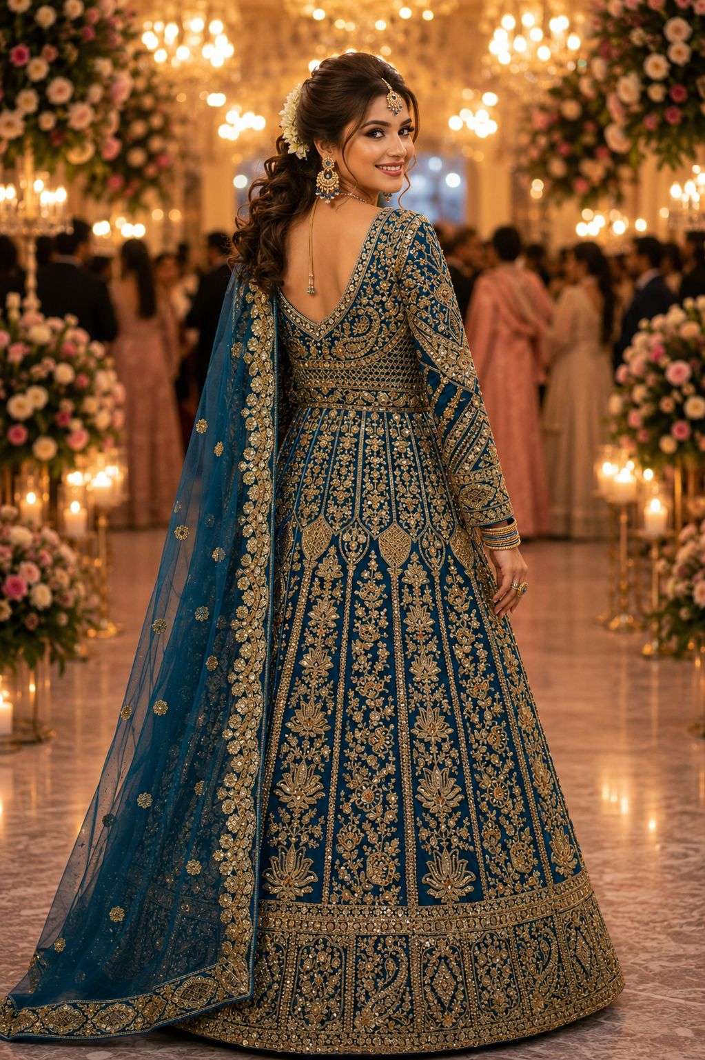 MRUDANGI MEHER Premium Net Embroidered Sequins Stone Work Lehenga