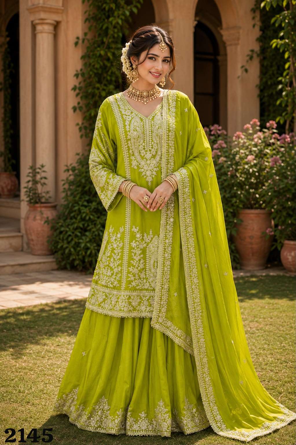 Mrudangi Mirza Chinon Silk Embroidered Pakistani Suit Set