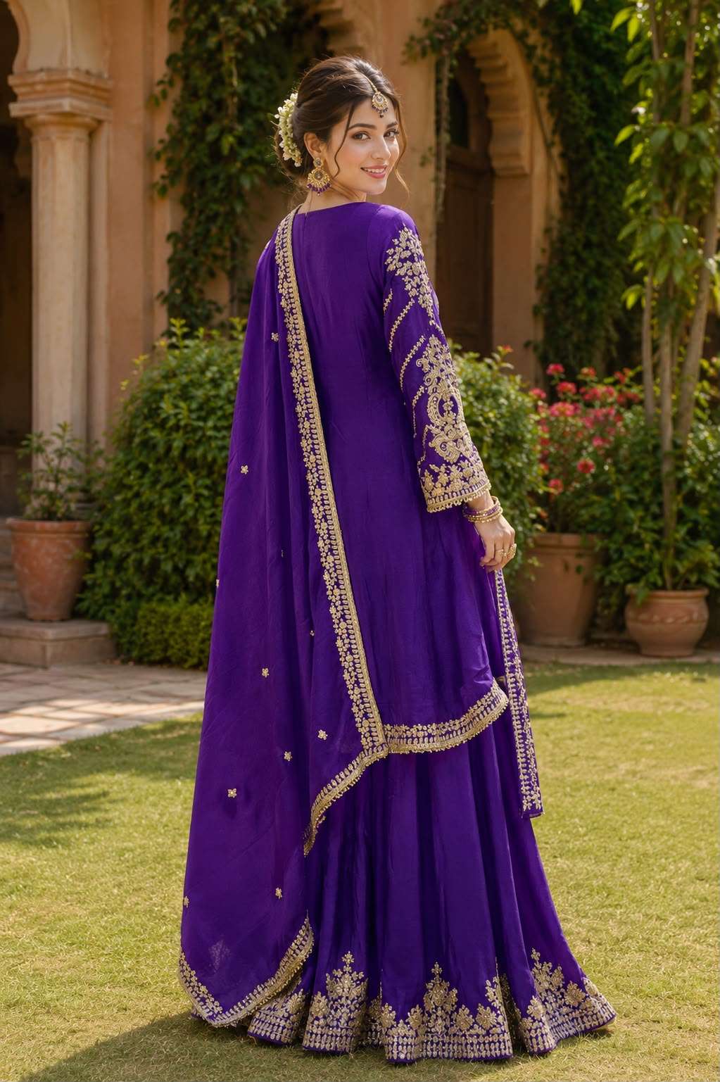 Mrudangi Mirza Chinon Silk Embroidered Pakistani Suit Set